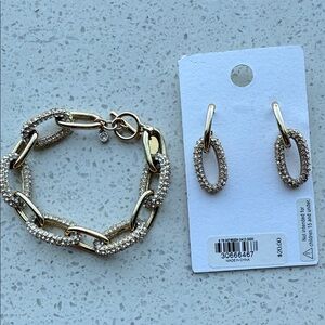 EXPRESS Gold Crystal Link Bracelet and Hoop Earring Set